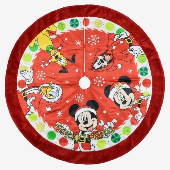 Mickey Mouse & Friends Disney red Christmas tree skirt-Minnie Goofy Donald Duck - Picture 1 of 6